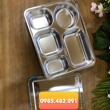 KHAY CƠM PHẦN INOX 5 NGĂN SÂU LÒNG CÓ NẮP INOX NÀ NẮP NHỰA